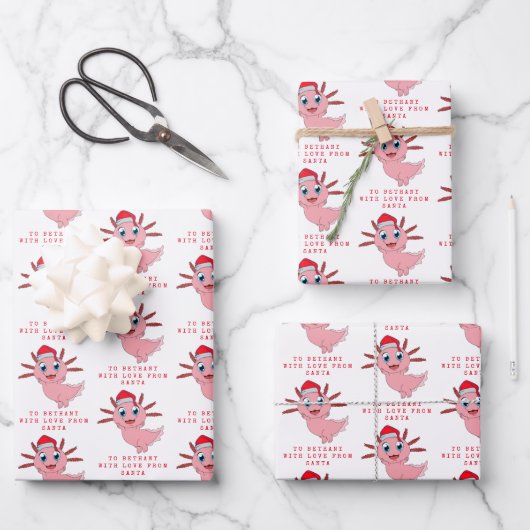 サンタの可愛いアクソロテルラブ子供名 ラッピングペーパーシート (正面)