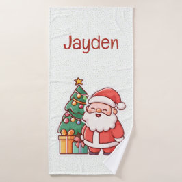 サンタの名入れ子供用クリスマス バスタオル