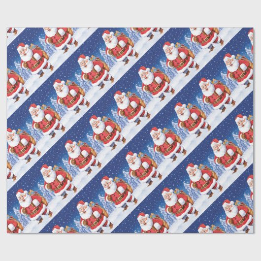 サンタの多くはクリスマスの包装紙を曲げました ラッピングペーパー (フラット)