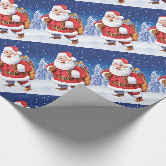 サンタの多くはクリスマスの包装紙を曲げました ラッピングペーパー (コーナー)