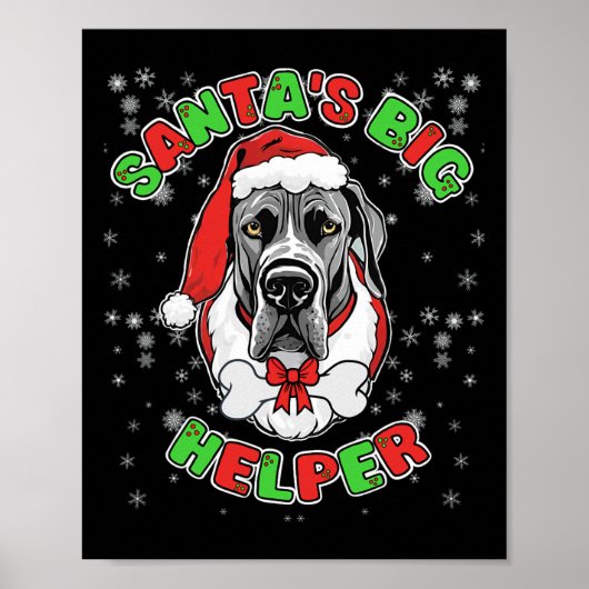 サンタの大きなヘルパー偉大なダン犬の恋人のクリスマス ポスター (正面)