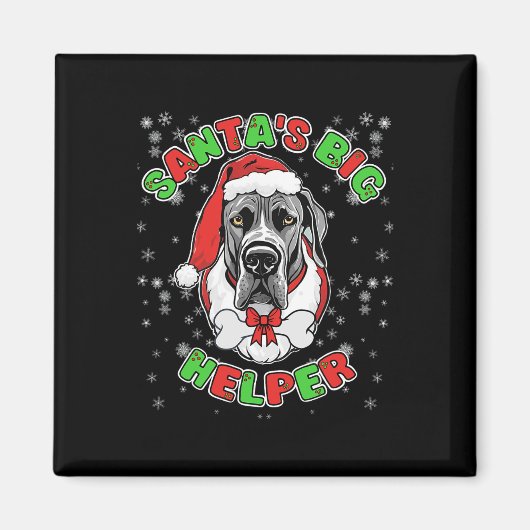 サンタの大きなヘルパー偉大なダン犬の恋人のクリスマス マグネット (正面)
