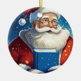 サンタの大きな本のクリスマス セラミックオーナメント