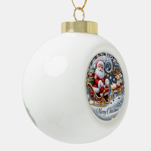 サンタの大そり乗り» – クリスマスクラシックのクリスマス セラミックボールオーナメント (左)