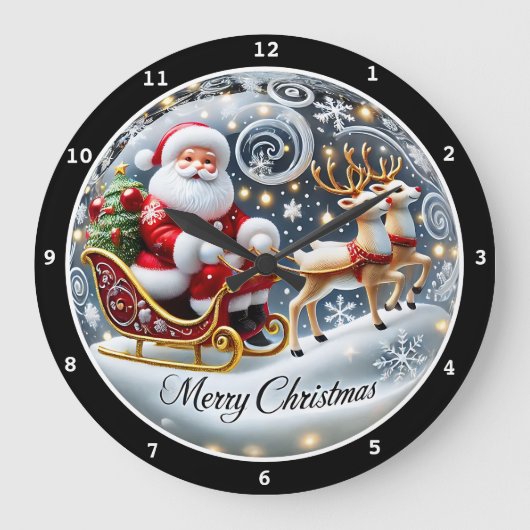 サンタの大そり乗り» – クリスマスクラシックのクリスマス ラージ壁時計 (正面)