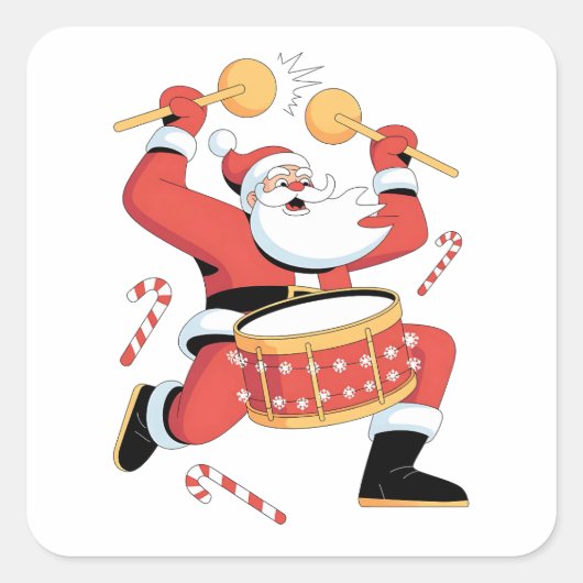 サンタの太鼓 Funny Ugly Christmas Xmas クリスマスのドラミング スクエアシール (正面)