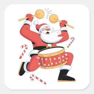 サンタの太鼓 Funny Ugly Christmas Xmas クリスマスのドラミング スクエアシール