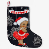サンタの女の赤ちゃんの民族の一流の鐘のかわいい雪片 スモールクリスマスストッキング (正面)