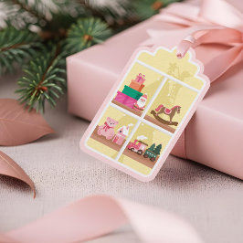サンタの妖精のピンクのクリスマスおもちゃ工房の窓 ギフトタグ