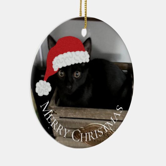 サンタの子ネコのクリスマスのオーナメント セラミックオーナメント (右)
