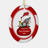 サンタの子ネコのベビーの初めてのクリスマスのオーナメント セラミックオーナメント (右)