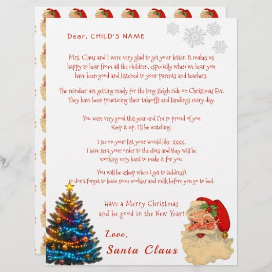 サンタの子供へのクリスマス個人レター (正面/裏面)