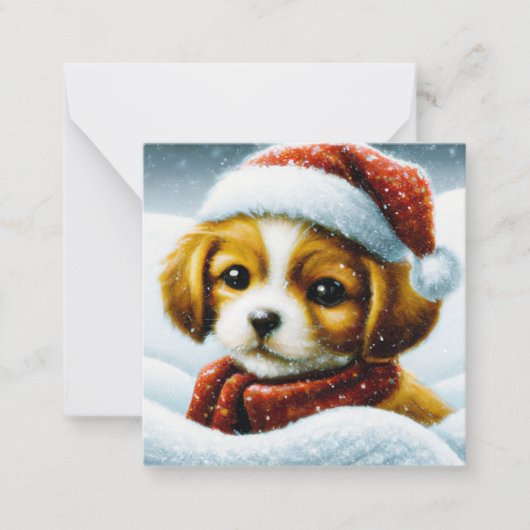 サンタの子犬のミニクリスマス ノートカード (正面)