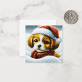 サンタの子犬のミニクリスマス ノートカード (正面/裏面インサイチュ)