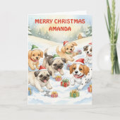 サンタの子犬の遊び場 子供用クリスマスカード シーズンカード (正面)