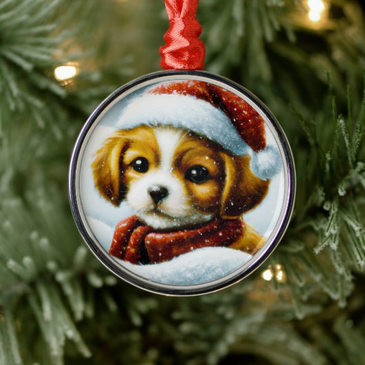 サンタの子犬クリスマス メタルオーナメント (ツリー)