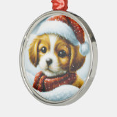 サンタの子犬クリスマス メタルオーナメント (左)