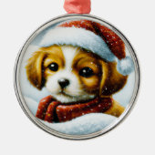 サンタの子犬クリスマス メタルオーナメント (正面)
