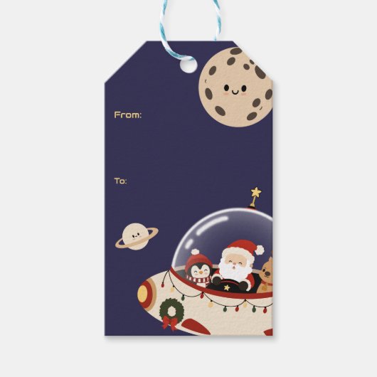 サンタの宇宙船クリスマス ギフトタグ (正面)