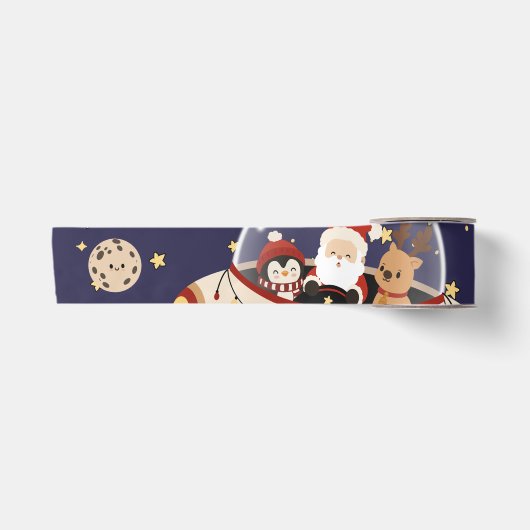サンタの宇宙船クリスマス サテンリボン (正面)