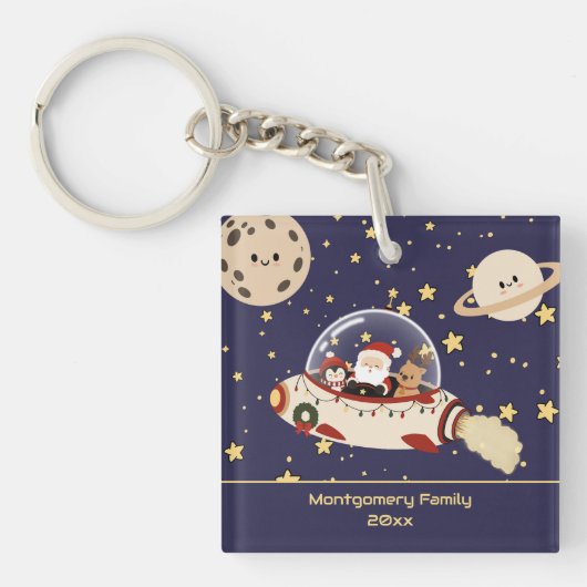 サンタの宇宙船 クリスマスデザイン キーホルダー (正面)