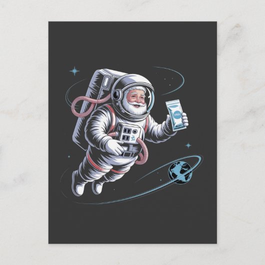 サンタの宇宙飛行士 スペーススーツ クリスマスのお祝い シーズンポストカード (正面)