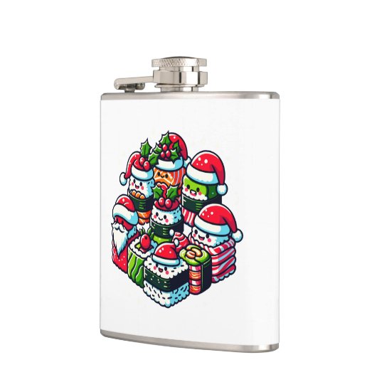 サンタの寿司デライトおもしろいフェスティバルクリスマスアート フラスク (左)
