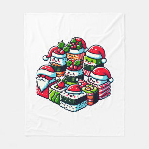 サンタの寿司デライトおもしろいフェスティバルクリスマスアート フリースブランケット