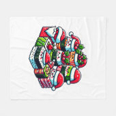 サンタの寿司デライトおもしろいフェスティバルクリスマスアート フリースブランケット (正面(横))