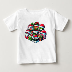 サンタの寿司デライトおもしろいフェスティバルクリスマスアート ベビーTシャツ
