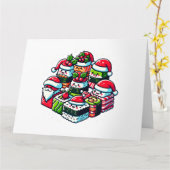 サンタの寿司喜び – フェスティバルクリスマスアート カード (黄色い花)