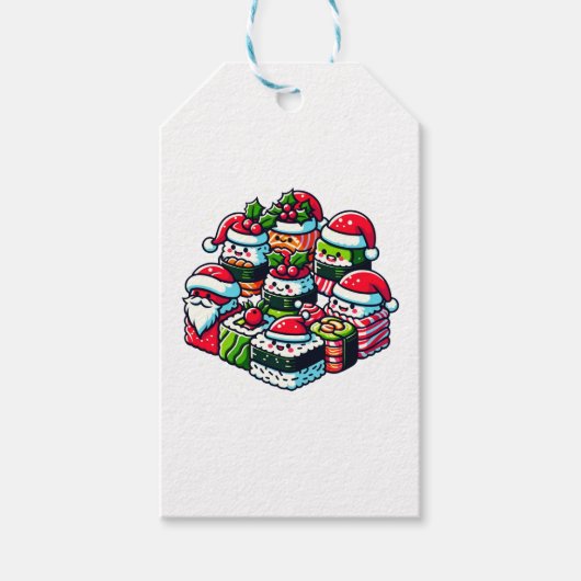 サンタの寿司喜び – フェスティバルクリスマスアート ギフトタグ (正面)