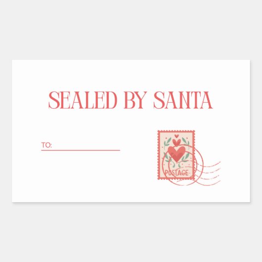 サンタの封印 | 赤と白のクリスマスギフト 長方形シール (正面)