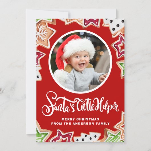 サンタの小さなヘルパーのクリスマスクッキー写真 シーズンカード (正面)