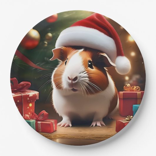 「サンタの小さなヘルパー：クリスマスモルモット」 ペーパープレート (正面)