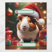 「サンタの小さなヘルパー：クリスマスモルモット」 ワインラベル (シングルラベル)