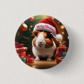 「サンタの小さなヘルパー：クリスマスモルモット」 缶バッジ (正面)