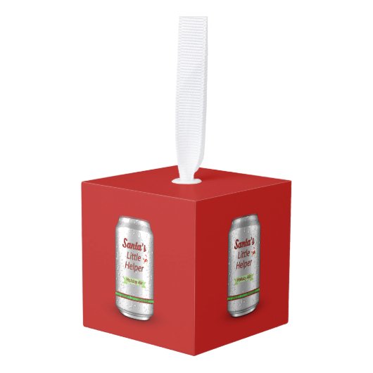 サンタの小さなヘルパー・ビール缶 キューブオーナメント (正面アングル)