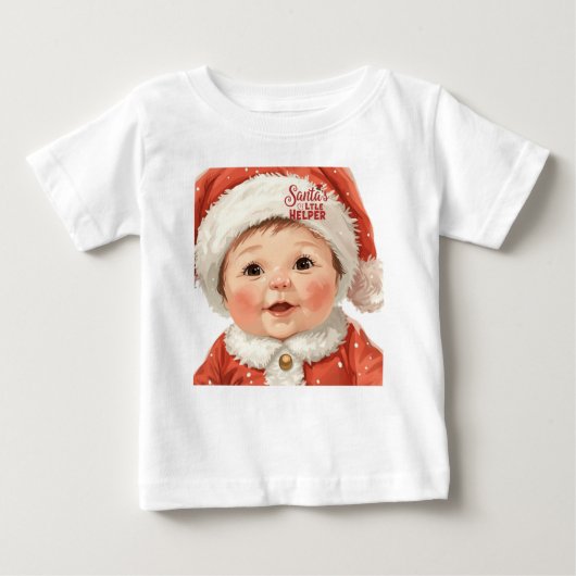 サンタの小さな助っ人 ベビー服 | かわいいクリスマス ベビーTシャツ (正面)