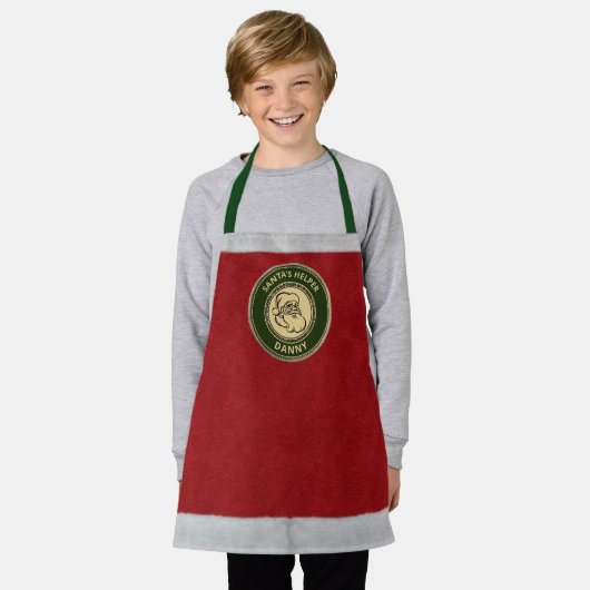 サンタの小さな手伝い人（名前とオプションの写真付き） エプロン (着用した状態)