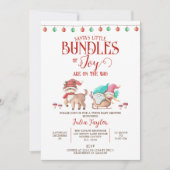 サンタの小さな歓喜の束、ツインズベビーシャワー 招待状 (正面)
