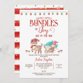 サンタの小さな歓喜の束、ツインズベビーシャワー 招待状 (正面/裏面)