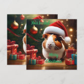 "サンタの小さな相棒: クリスマスのモルモット" 招待状 (正面/裏面)