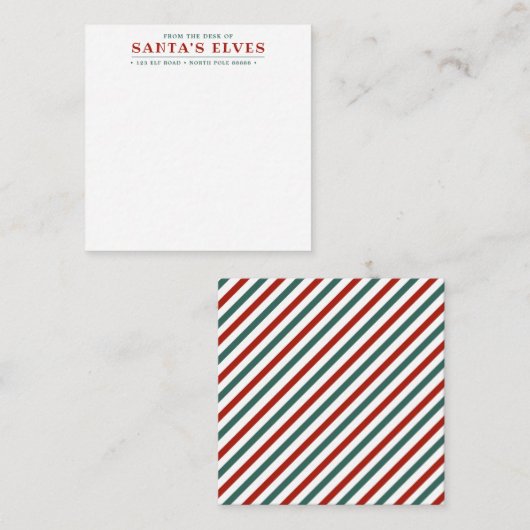 サンタの小人の机からのミニメモカード ノートカード (正面/裏面)