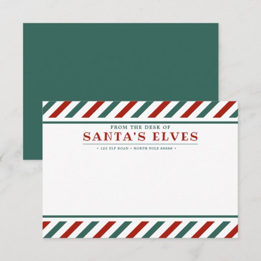 サンタの小人の机からのメモ クリスマスカード ノートカード (正面/裏面)