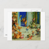 サンタの小妖精や小人たちが北極ワークショップで働く シーズンポストカード (正面/裏面)