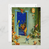 サンタの小妖精や小人たちが北極ワークショップで働く シーズンポストカード (正面/裏面)