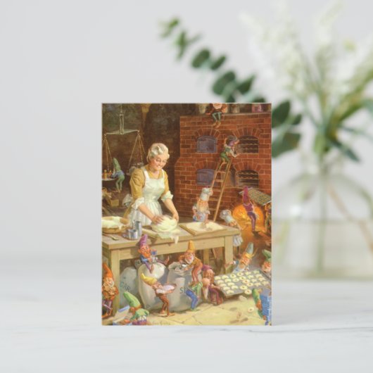 サンタの小妖精や小人を持つクロースBakes Cookies夫人 シーズンポストカード (スタンド正面)