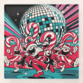 サンタの小妖精や小人キャンディカネスがディスコボールの下でAを踊る ガラスコースター