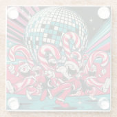 サンタの小妖精や小人キャンディカネスがディスコボールの下でAを踊る ガラスコースター (裏面)